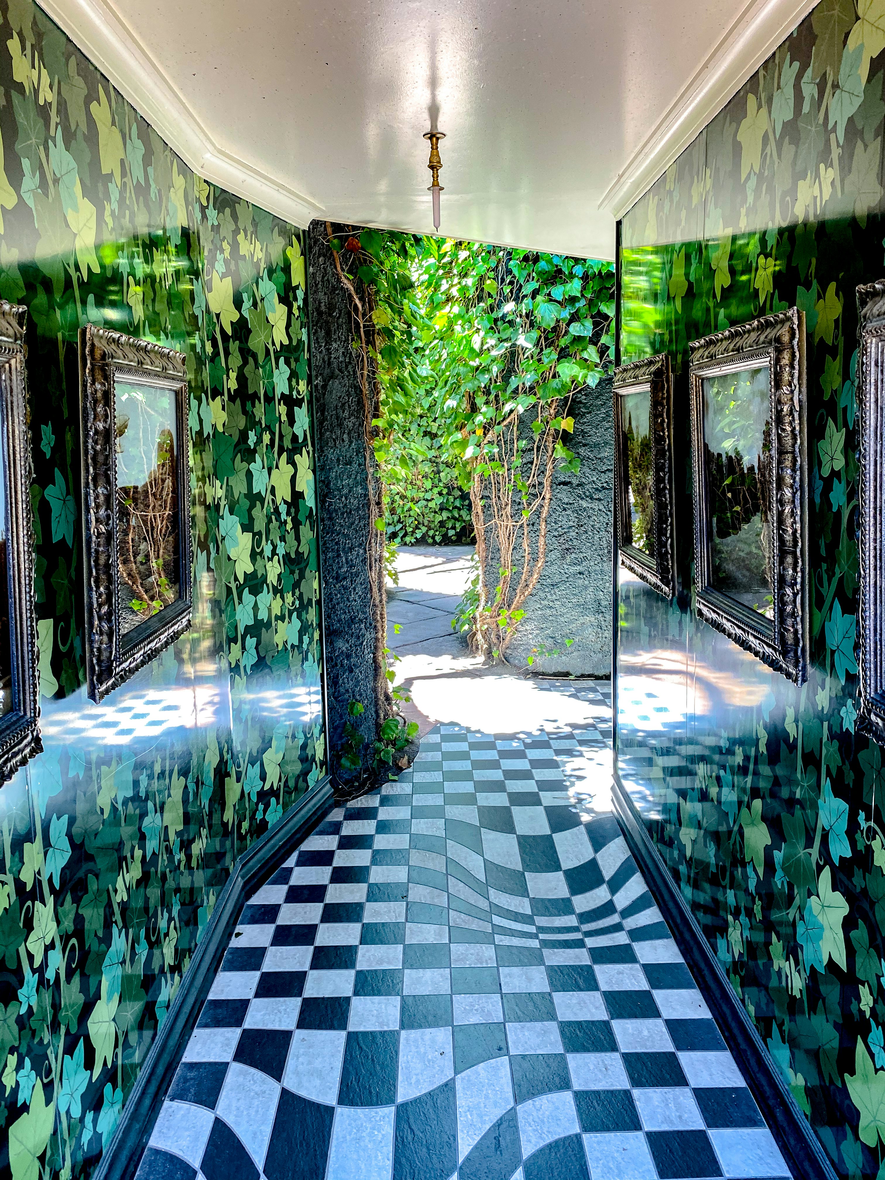 green and white tiled floor